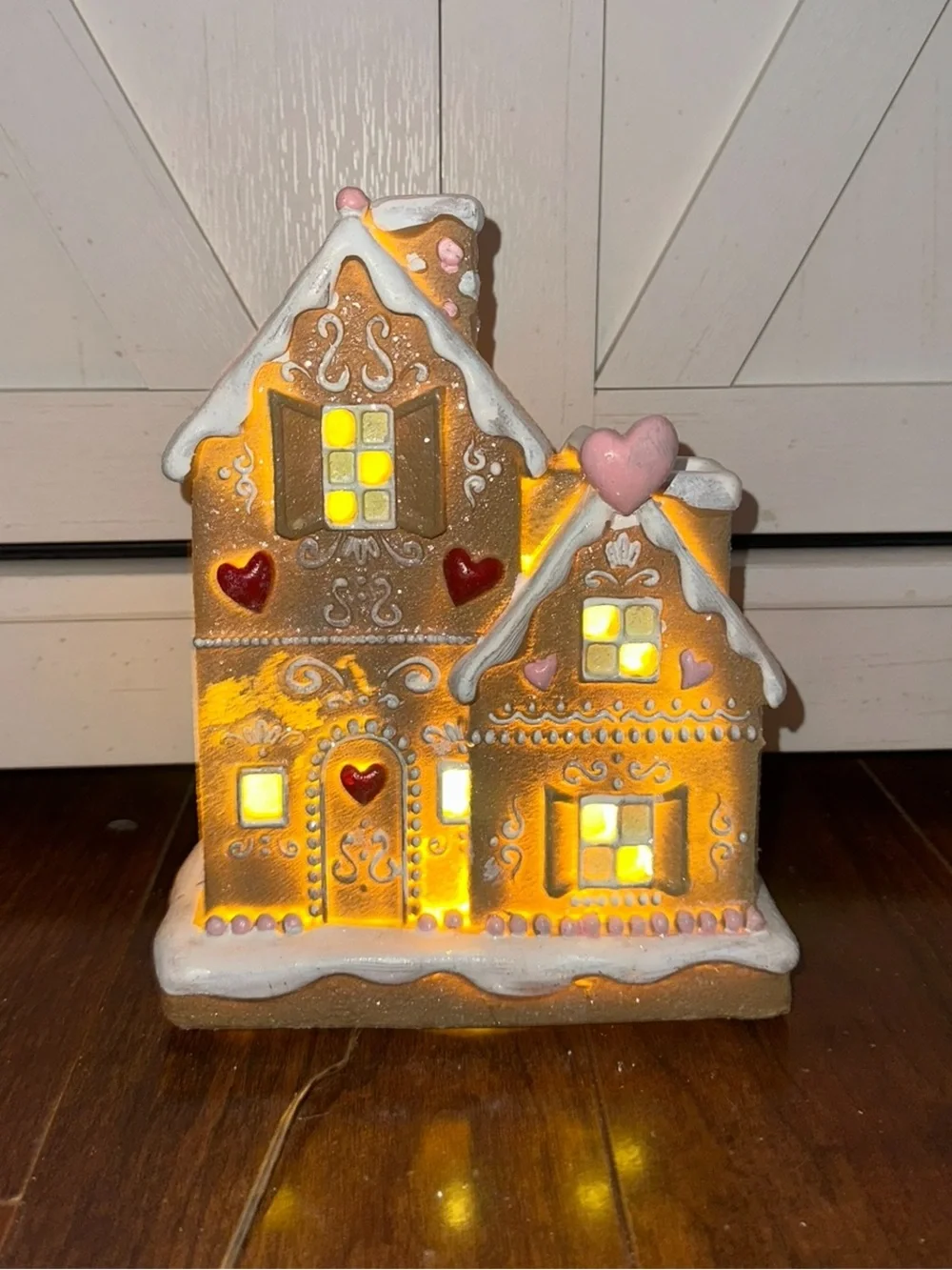 Cupcakes & Cashmere Pink Hearts LED Gingerbread House Holiday Accent